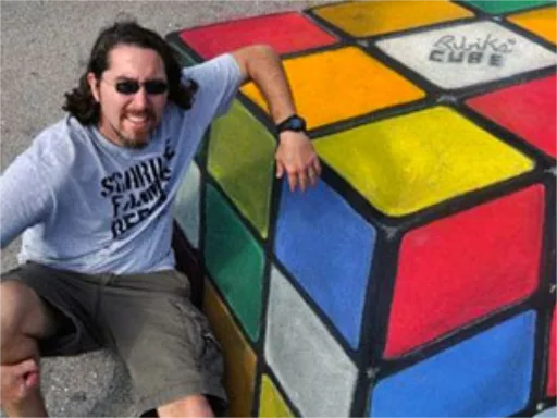 Posing with Rubik's Cube 3D chalk art