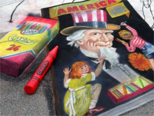 Posing with giant interactive coloring book 3D chalk art