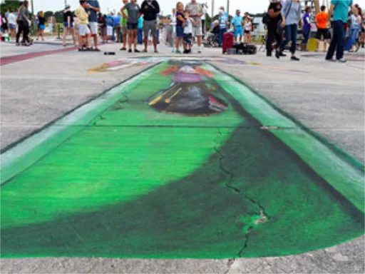Alice in Wonderland 3D chalk art with Johnny Depp skew top view