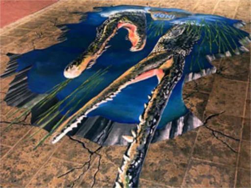 IHOP Gator Hole 3D chalk art skew