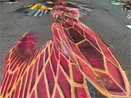 Spiderman 3D chalk art skew