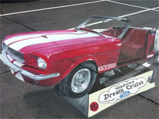 Woodward Dream Cruise 3D chalk art Ford Mustang kiddie ride