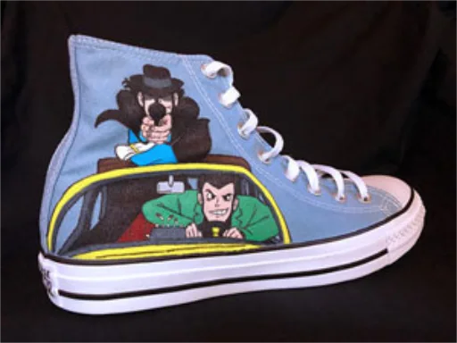 Studio Ghibli Lupin III The Castle of Cagliostro art on Painted Converse All-Star hightop sneakers