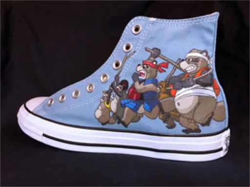 Studio Ghibli Pom Poko art on Painted Converse All-Star hightop sneakers