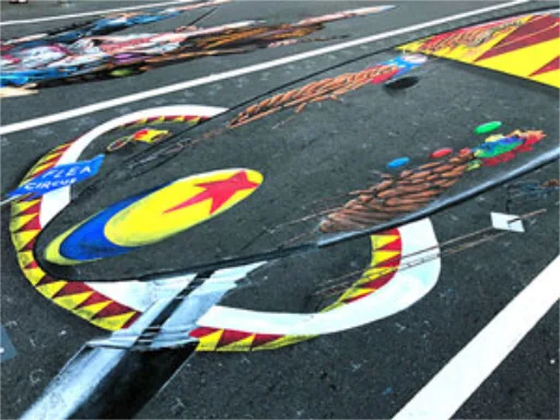 Flea circus 3D chalk art skew