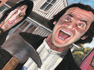 Detail of American Gothic and The Shining mashup pavement art