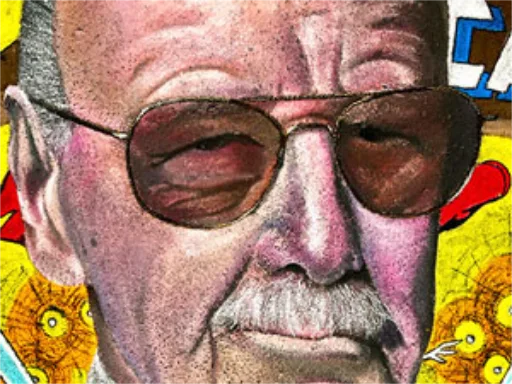 Detail of Stan Lee Marvel tribute pavement art