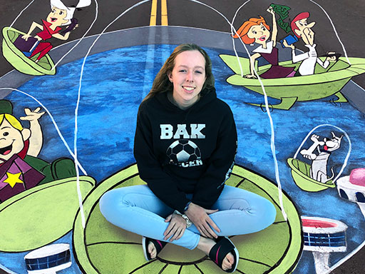 Posing with Jetsons 3D pavement art