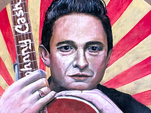 Johnny Cash pavement chalk art