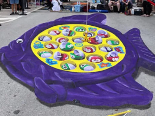 Posing with Let's Go Fishing 3D chalk art
