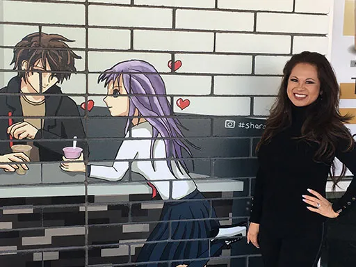 Sharetea 3D chalk art wall mural kiosk with anime characters