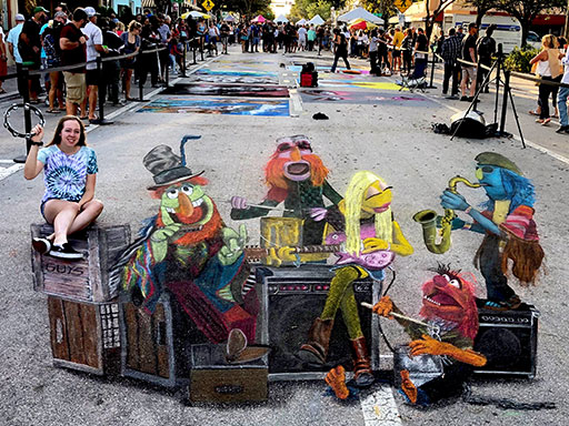 Posing with 3D Muppets Electric Mayhem chalk image