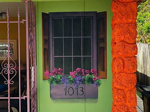 Faux window with flower box 3D chalk art wall mural