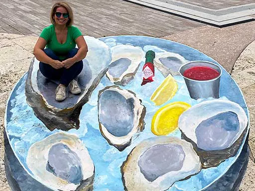 Posing with 3D chalk art oysters for Palm Beach Restaurant Week in Jupiter, FL