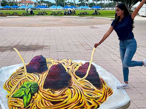 Posing with 3D spaghetti for Palm Beach Restaurant Week in West Palm Beach, FL