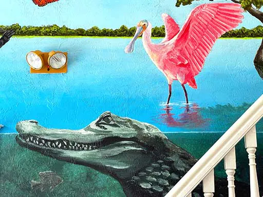 Butterfly and Everglades 3D chalk art wall mural detail