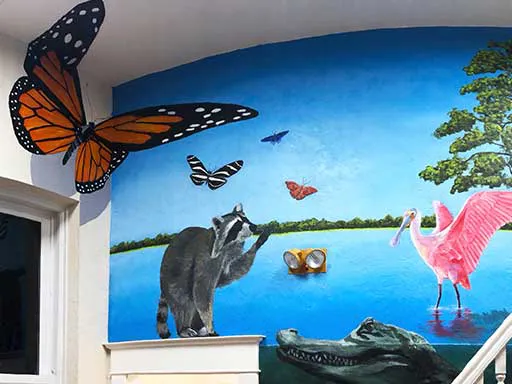 Butterfly and Everglades 3D chalk art wall mural