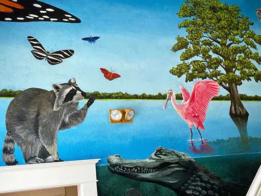 Butterfly and Everglades 3D chalk art wall mural
