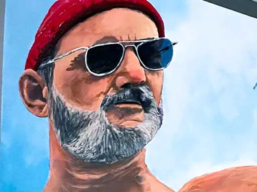 Detail of Bill Murray Steve Zissou 3D chalk art wall mural