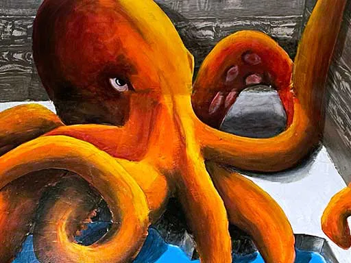 Octopus 3D chalk art wall and floor mural