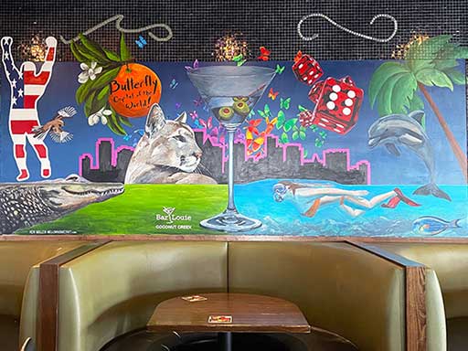 Wall mural inspired by Pembroke Pines and South Florida, painted at Bar Louie Pembroke Pines