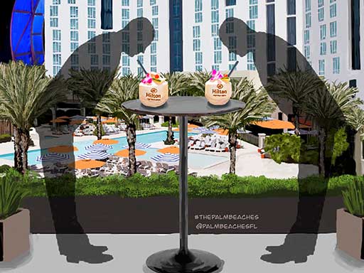 3D interactive painting of Palm Beach County Hilton Hotel
