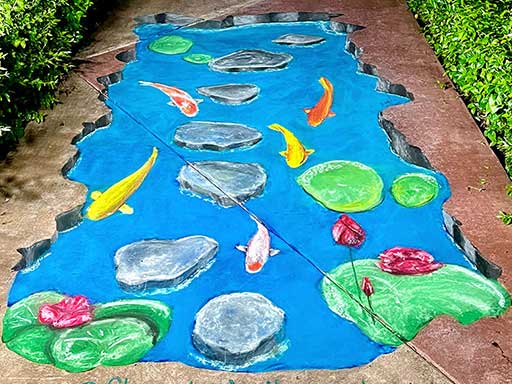 3D Koi fish pond chalk art