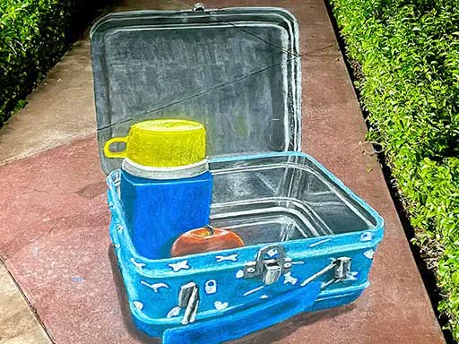3D chalk art of vintage retro metal lunchbox