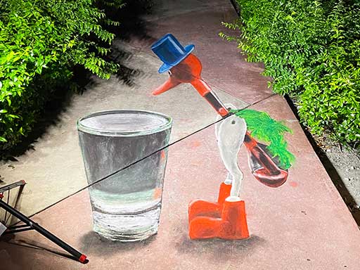 3D chalk art of drinking bird desktop toy.