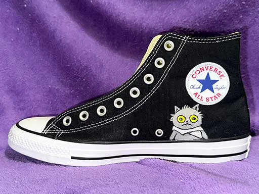 Converse All-Star hightop sneakers with Lord of the Rings theme in the style of Pusheen the cat