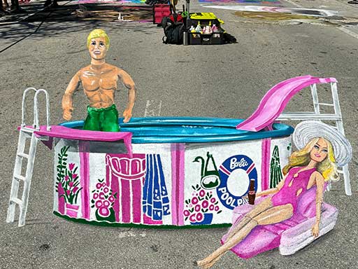 painted image of Ken and Barbie dolls in Pool Party set