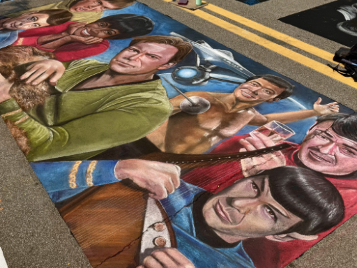 Chalk art portraits of characters from Star Trek The Original Series.