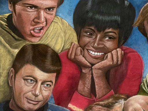 Chalk art portraits of characters from Star Trek The Original Series.