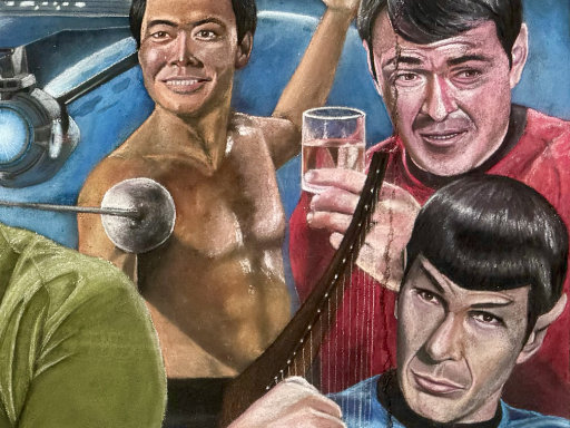 Chalk art portraits of characters from Star Trek The Original Series.