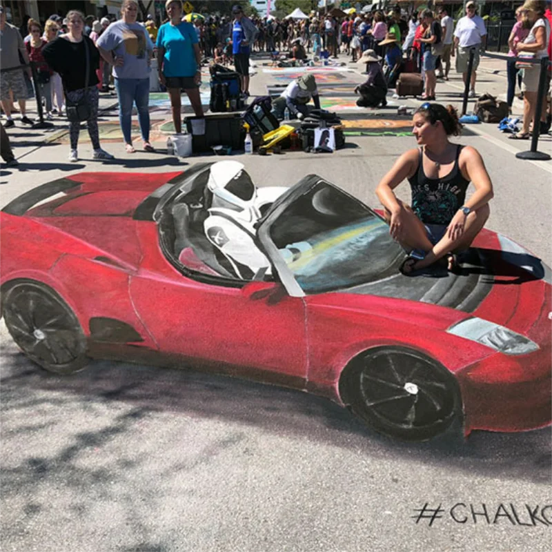 Tesla Starman 3D chalk art.