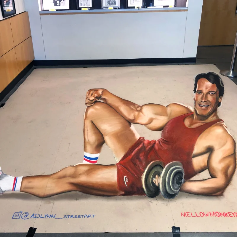 Arnold Schwarzenegger 3D chalk art