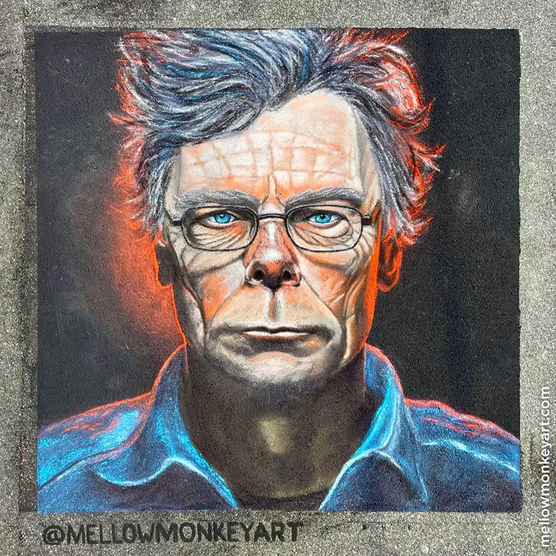 Chalk art of author Stephen King.